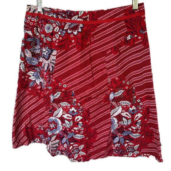 Live A Little Women's Red Floral Paisley Bandana Ribbon Trim A Line Skirt 10 - Picture 1 of 5